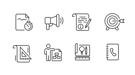 Business and office line icons set – linear, outline, corporate symbols