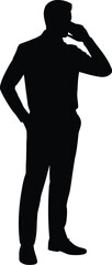 Fototapeta premium Man talking on phone with hand in pocket silhouette