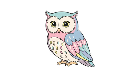 Fototapeta premium Cute Pastel Owl Vector Illustration – Cartoon Style 