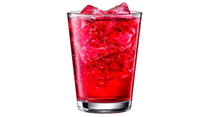 Refreshing red drink with ice, a glass of chilled summer beverage ice
