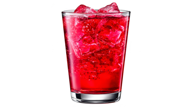 Refreshing red drink with ice, a glass of chilled summer beverage ice