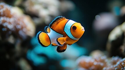 Vibrant Clownfish Portrait: Striking Orange and White Against Coral Reef Backdrop