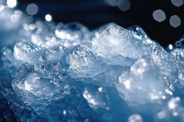 Obraz premium Close-up view of sparkling blue ice crystals with glowing light reflections creating a cold and refreshing atmosphere