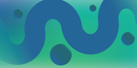 Obraz premium Creative abstract background with smooth blue curves and round shapes over a green gradient. Perfect for modern design, web interfaces, posters, or branding visuals.