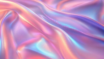 Obraz premium Smooth and glossy fabric with vibrant iridescent colors of pink, purple, and blue creating a soft flowing texture and shiny reflective surface