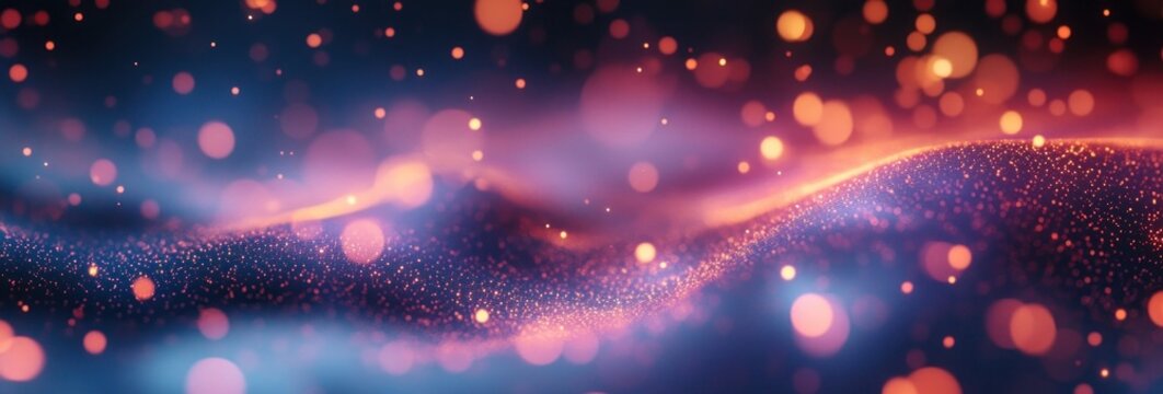 Abstract glowing particles forming wave-like structures with a sense of depth and fluid motion in a dark environment