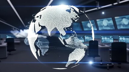 Futuristic Global Data Center with Digital Earth Display - Powered by Adobe