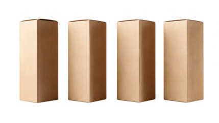 Three cardboard boxes on a black background, minimalist approach to packaging and shipping