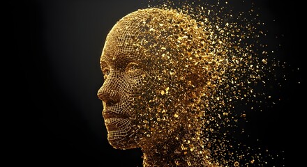 Golden Digital Face Explosion
