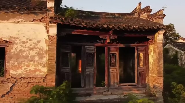 Sun-drenched, crumbling Asian-style house