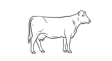 Line drawing of a cow standing in profile, facing right, on a white background.