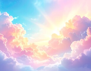 Pastel cloudscape, vibrant colors, soft light