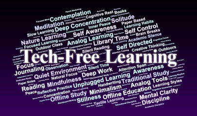 Tech-Free Learning Word Cloud. Offline Educational Mindset for Focused Study and Clarity