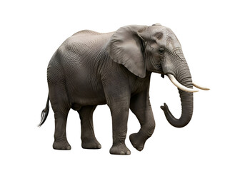 Gray elephant against a black background.