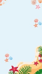 Summer Beach Vacation Frame with Seashells and Starfish Illustration