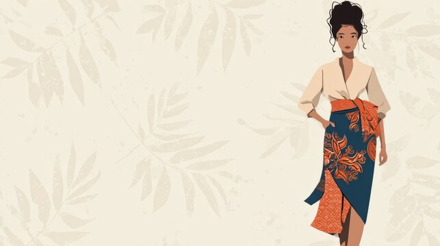 Close-up of traditional batik fabric with floral and leafy motifs.