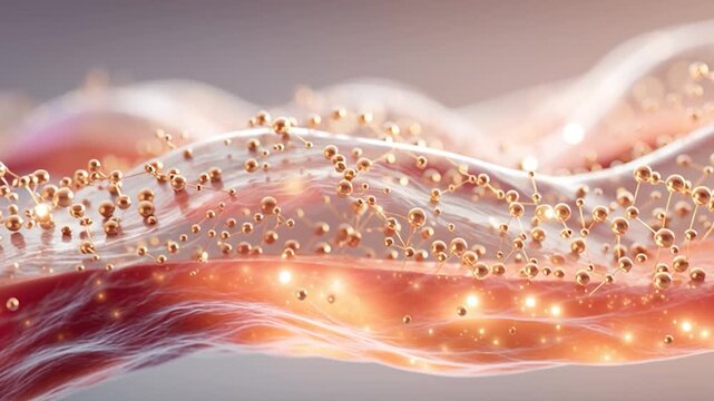 Microscopic view of cells on a textured surface. Perfect for themes biology, medicine, cellular research, stem cells, microbiology, and scientific innovation. - Powered by Adobe