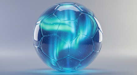 Abstract digital blue sphere with geometric pattern and internal light display