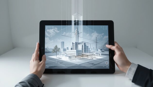 Architectural Visualization on Tablet: Modern Building Design on a Digital Device