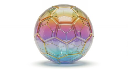 Fototapeta premium Colorful iridescent soccer ball digital render isolated on white background design element
