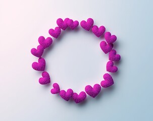 Obraz premium Circle of bright purple textured hearts arranged on a light gradient background evoking feelings of love and unity