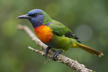 Obraz premium Colorful Bird Perched on Branch Close Up Nature Scene