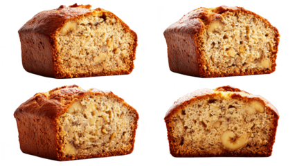 Closeup of four bread slices on rustic wooden board, simple food photography four