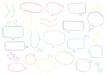 筆で描いた手書き風、線画、吹き出しセット