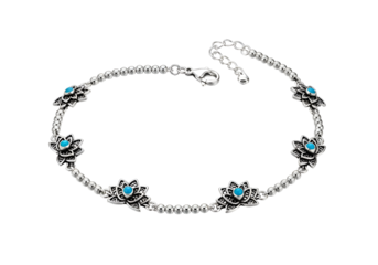 Silver anklet with turquoise flower accents.
