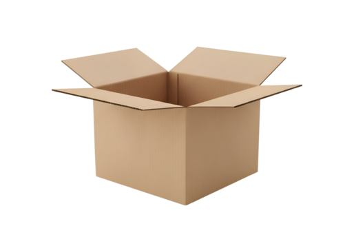 Open cardboard box against a black background.