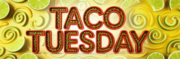 Vibrant Taco Tuesday Banner with Lime Slices and Festive Typography for Mexican Food Promotions and Restaurant Events