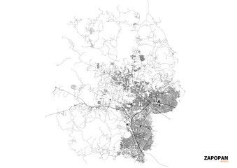 Black and White Highway Map of Zapopan