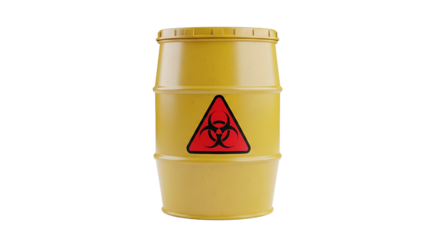 Yellow Barrel with Red Biohazard Symbol on White Background a Realistic Clean Detailed 3D Render