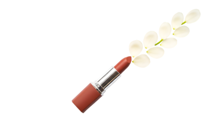 Displays Lipstick with Petals on Transparent Background, Showcasing Beauty and Elegance Style