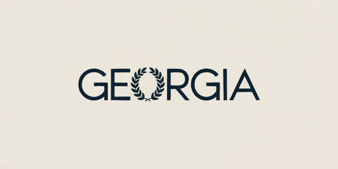 Elegant Georgia Typography Logo with Laurel Wreath Symbol, Minimalist Blue Font on White Background, Modern State Design Concept