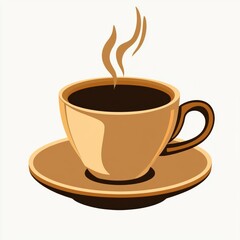 Obraz premium Illustration of a steaming cup of coffee on a saucer with warm brown tones conveying a cozy and inviting atmosphere