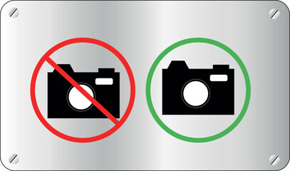 Photography allowed or not allowed sign, photo camera icon with prohibition or permission symbol