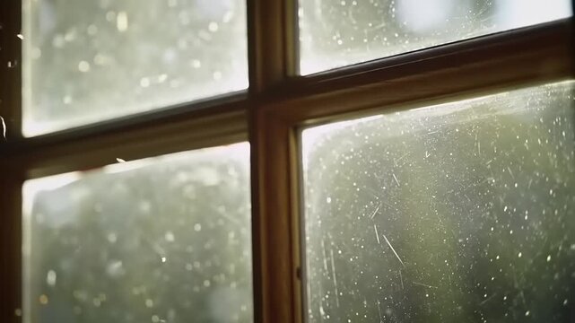 Close-up of a windowpane with dirt and smudges