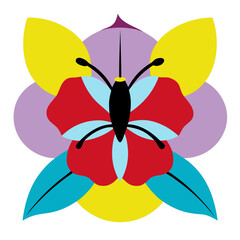 Stylized butterfly and flower illustration isolated on white background isolated on transparent background