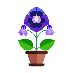 Stylized purple flower in a pot isolated on transparent background isolated on white background