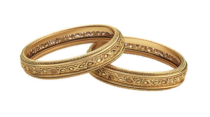 Two Traditional Gold Bangles Placed Neatly on Transparent Background

