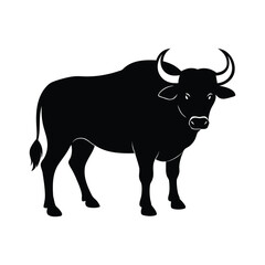 Black silhouette of a bull with horns on white background animal