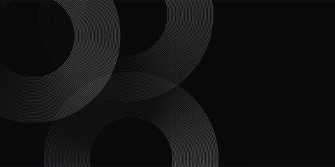 Black abstract background with circle lines. Modern black gray gradient rings. Suitable for banner, cover, poster, website, presentation, brochure, flyer, header