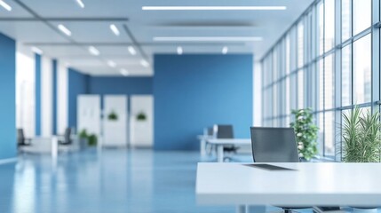 Modern Blue Office Workspace Interior.