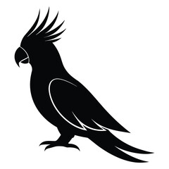 Black silhouette of a cockatoo parrot with a crest bird black and white