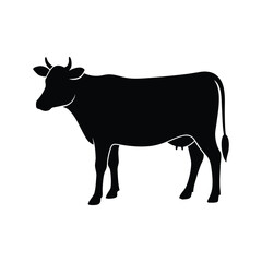Black silhouette of a dairy cow standing on a white background animal