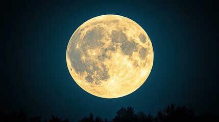 Fototapeta premium Majestic Full Moon Illuminates Dark Night Sky Above Silhouetted Treeline