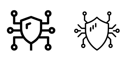 Cyber Security Shield Protection Outline Vector Icon