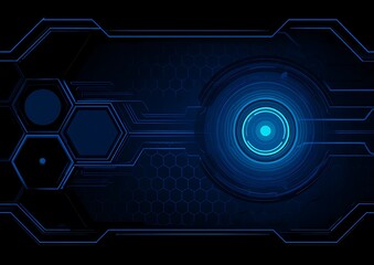 Futuristic blue tech interface with hexagons