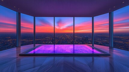 Fototapeta premium Luxurious Penthouse Infinity Pool Overlooking Vibrant Cityscape at Sunset